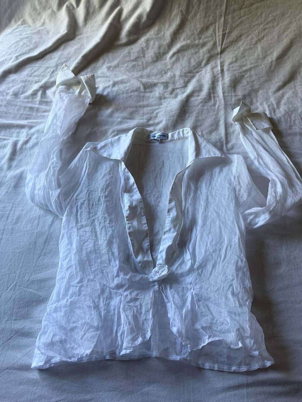 Anne Fontaine Long Sleeve Blouse Size 2 White Cotton Organdi